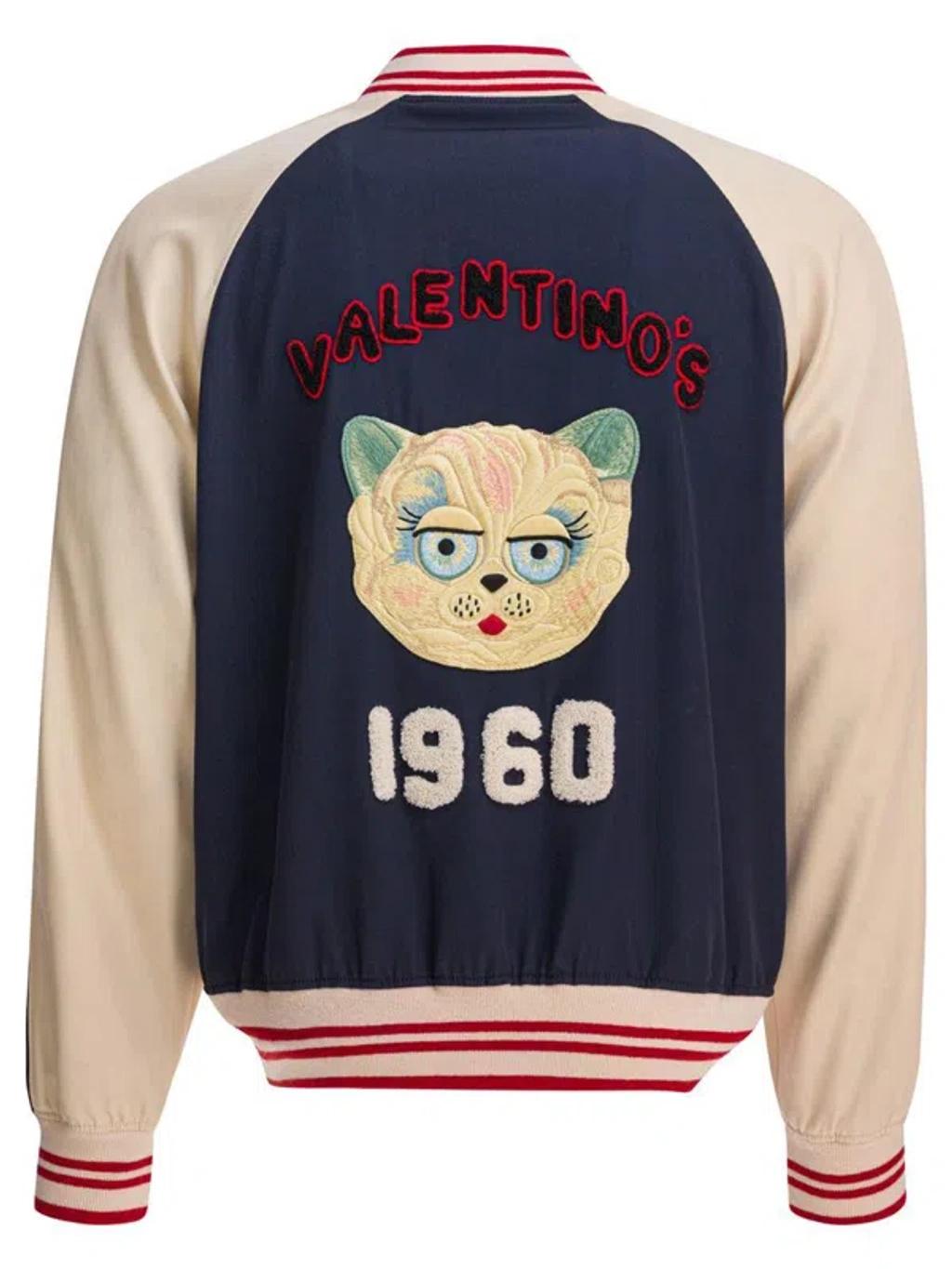 VALENTINO La Chat De La Maison Wool Bomber Jacket In Black Product Image