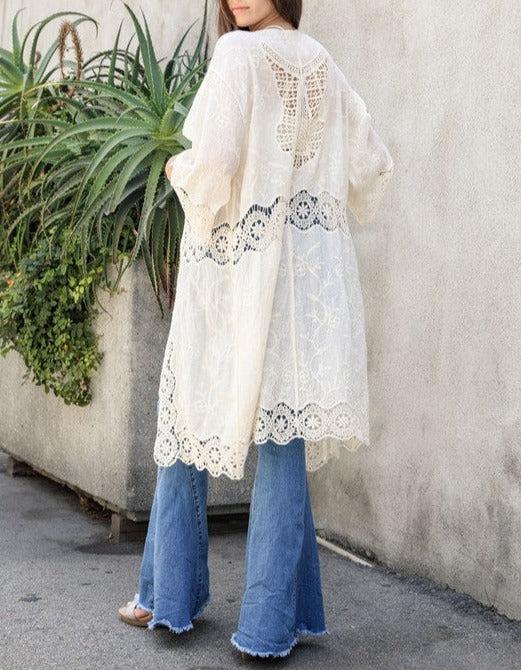 Crochet Open Patch Longline Kimono Product Image