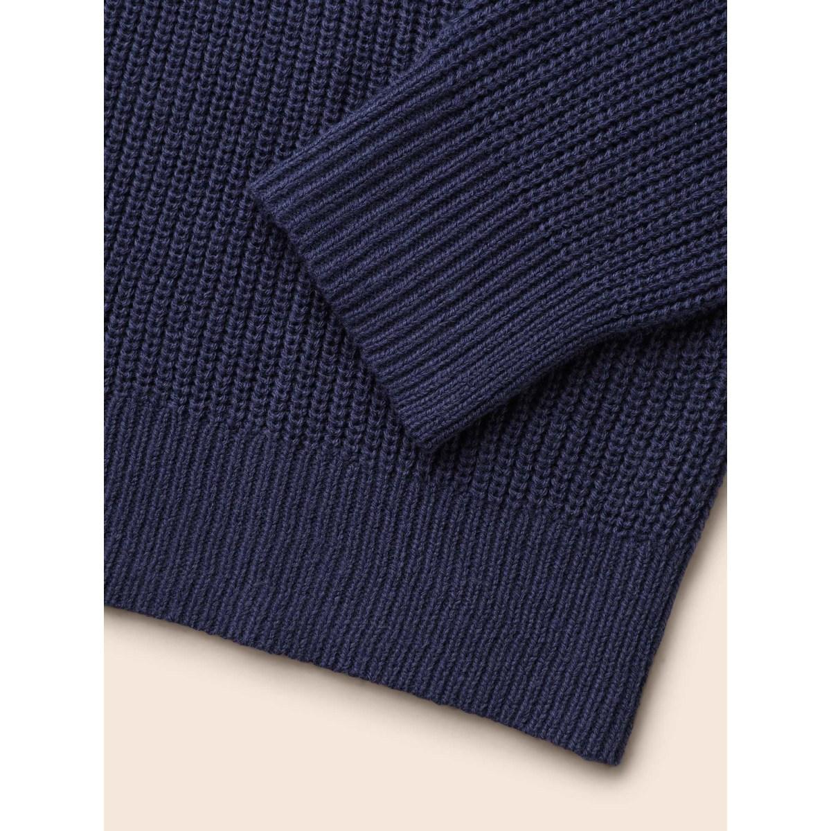 Plus Size Crew Neck Contrast Patchwork Pullover Indigo Women Leisure Loose Long Sleeve Round Neck Casual Pullovers BloomChic 12/L Product Image