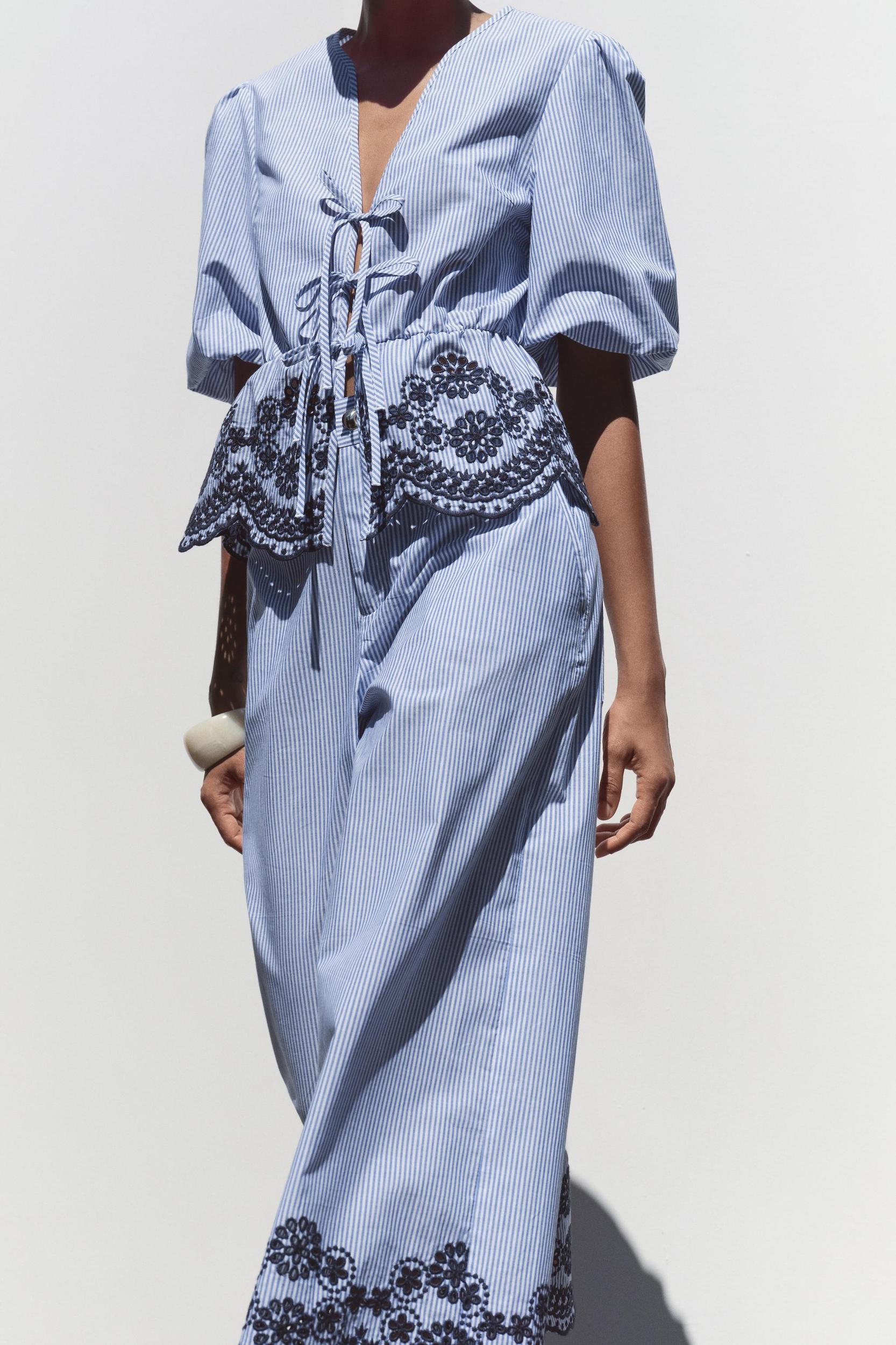 STRIPED CULOTTES WITH EMBROIDERY Product Image