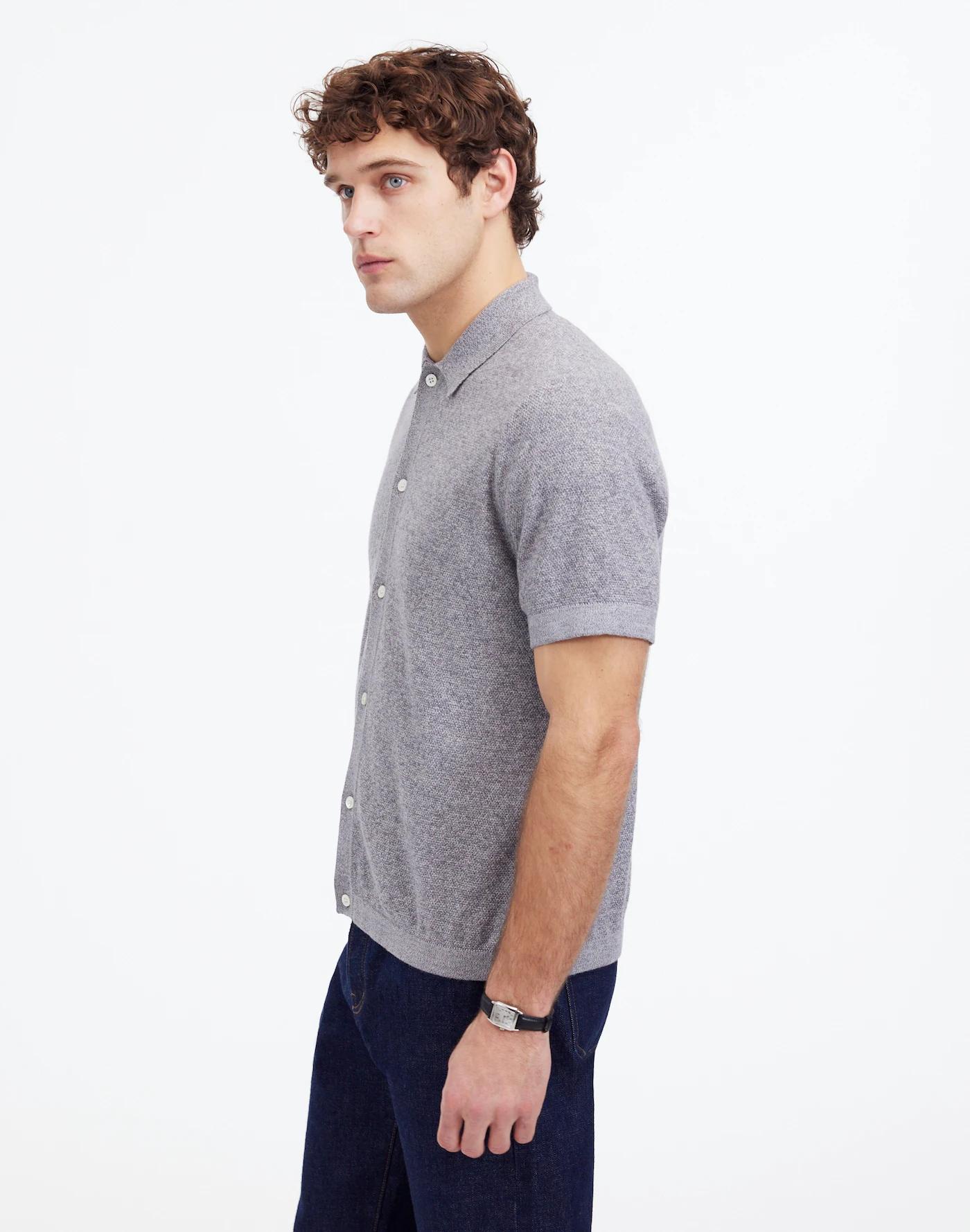 Marled Cotton Button-Up Sweater Polo Product Image