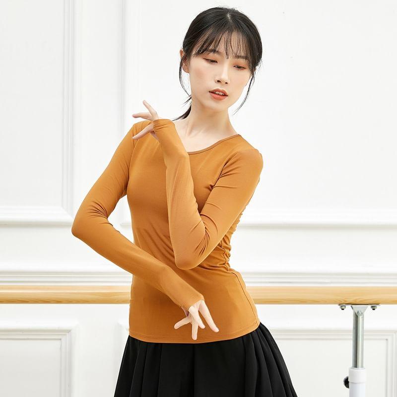 Long-Sleeve Crew Neck Plain Dance T-Shirt Product Image