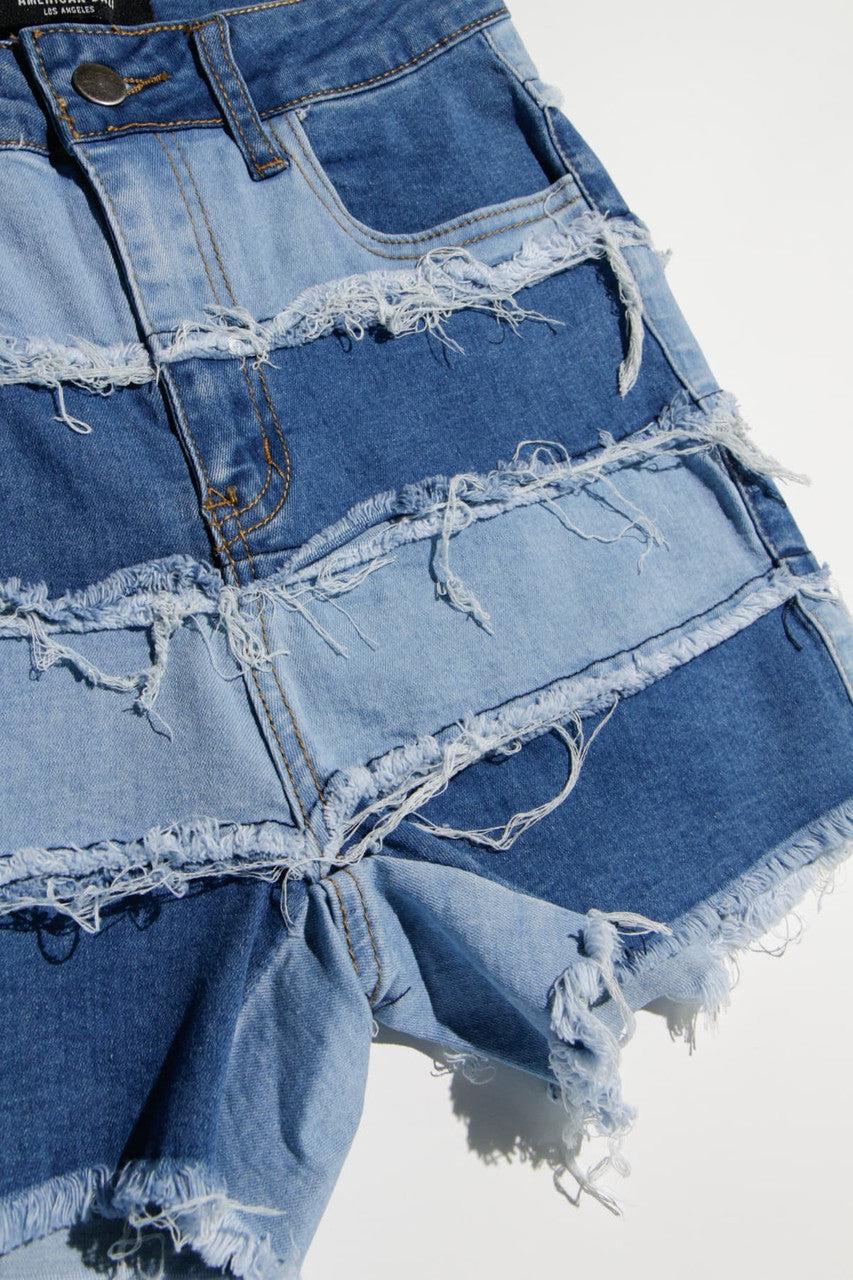 Patchwork Denim Shorts 1 Product Image