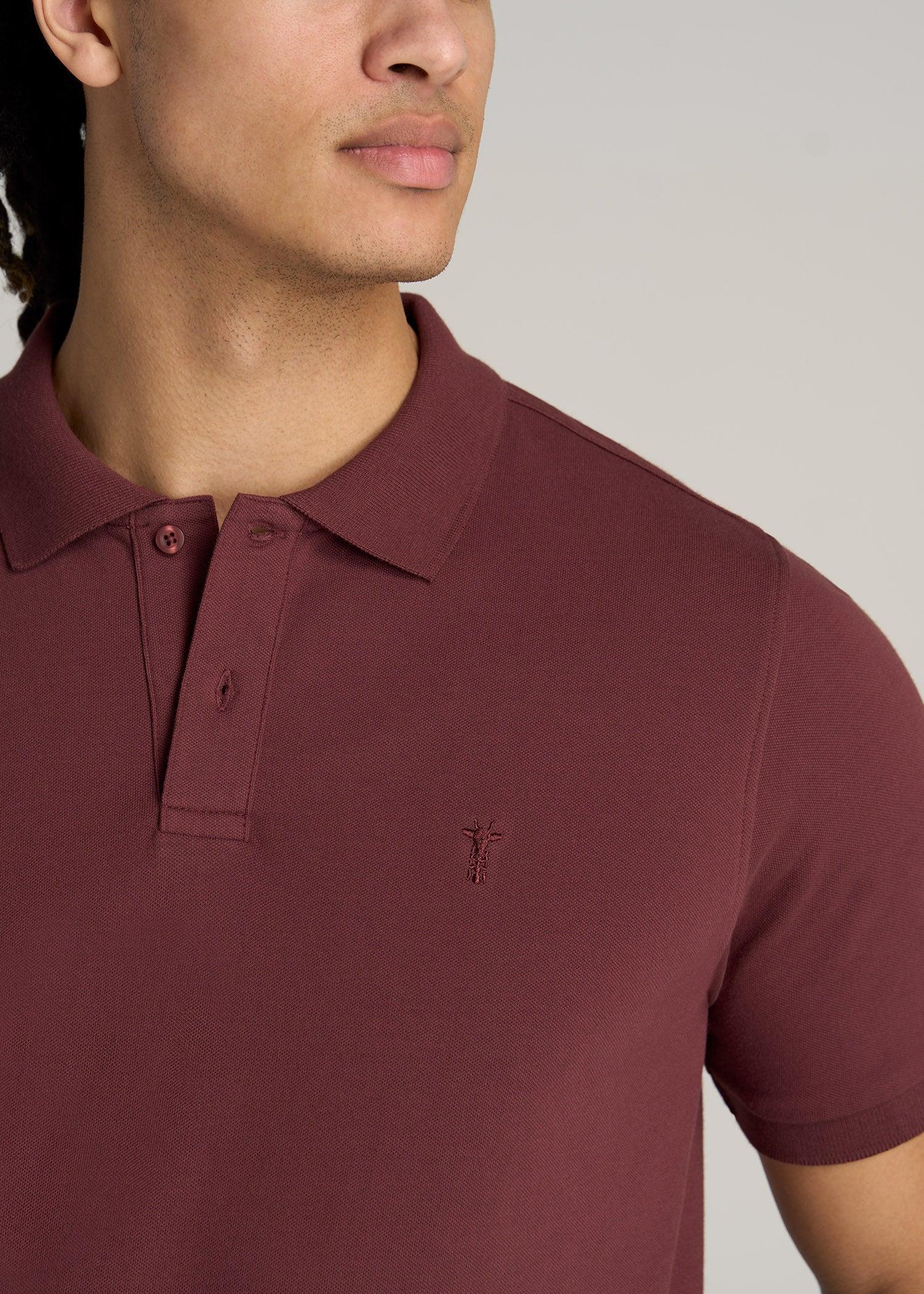 Classic Polo with Embroidered Logo for Tall Men in Grey Blue Male Product Image