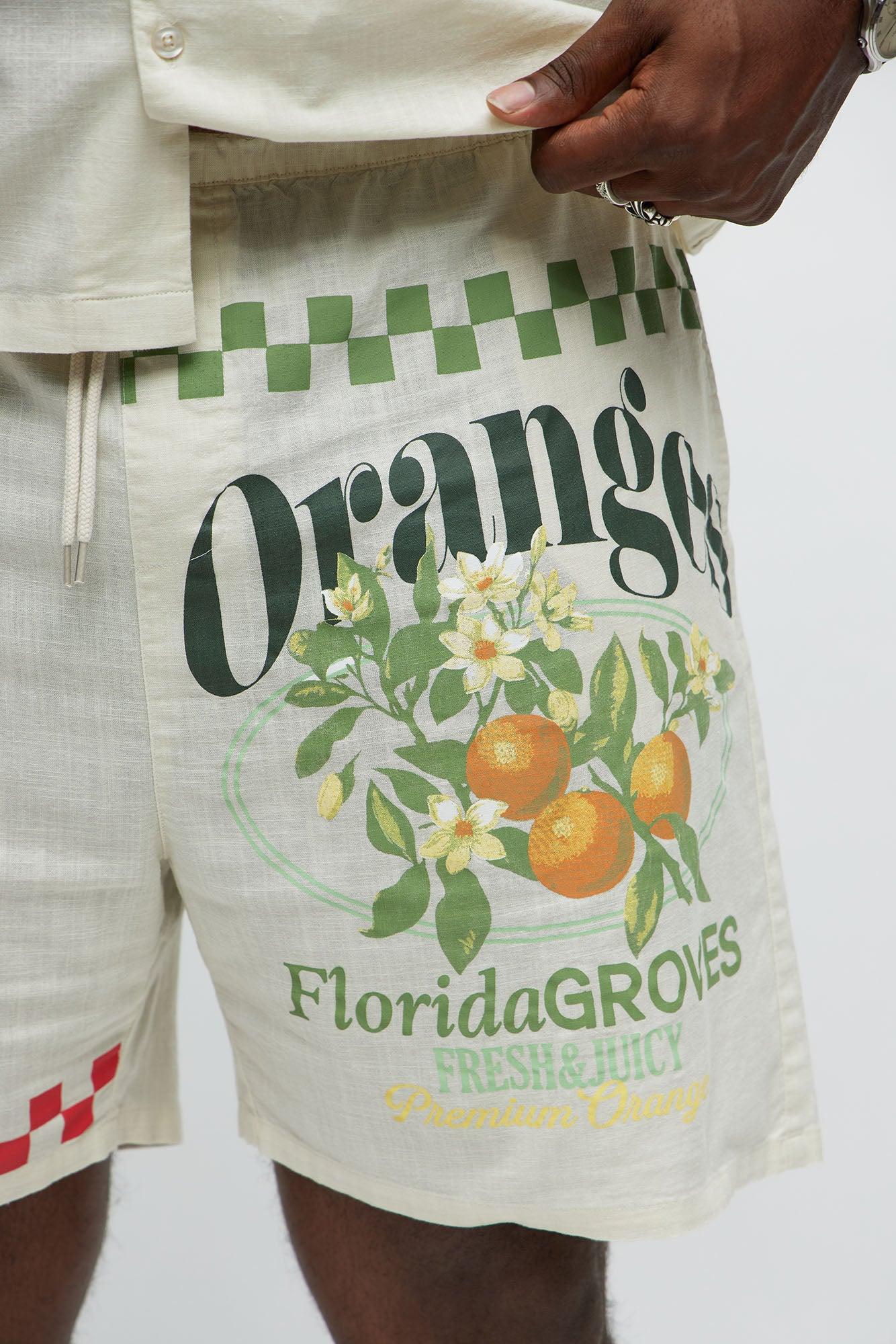 Florida Oranges Relaxed Drawstring Short - Cream Product Image