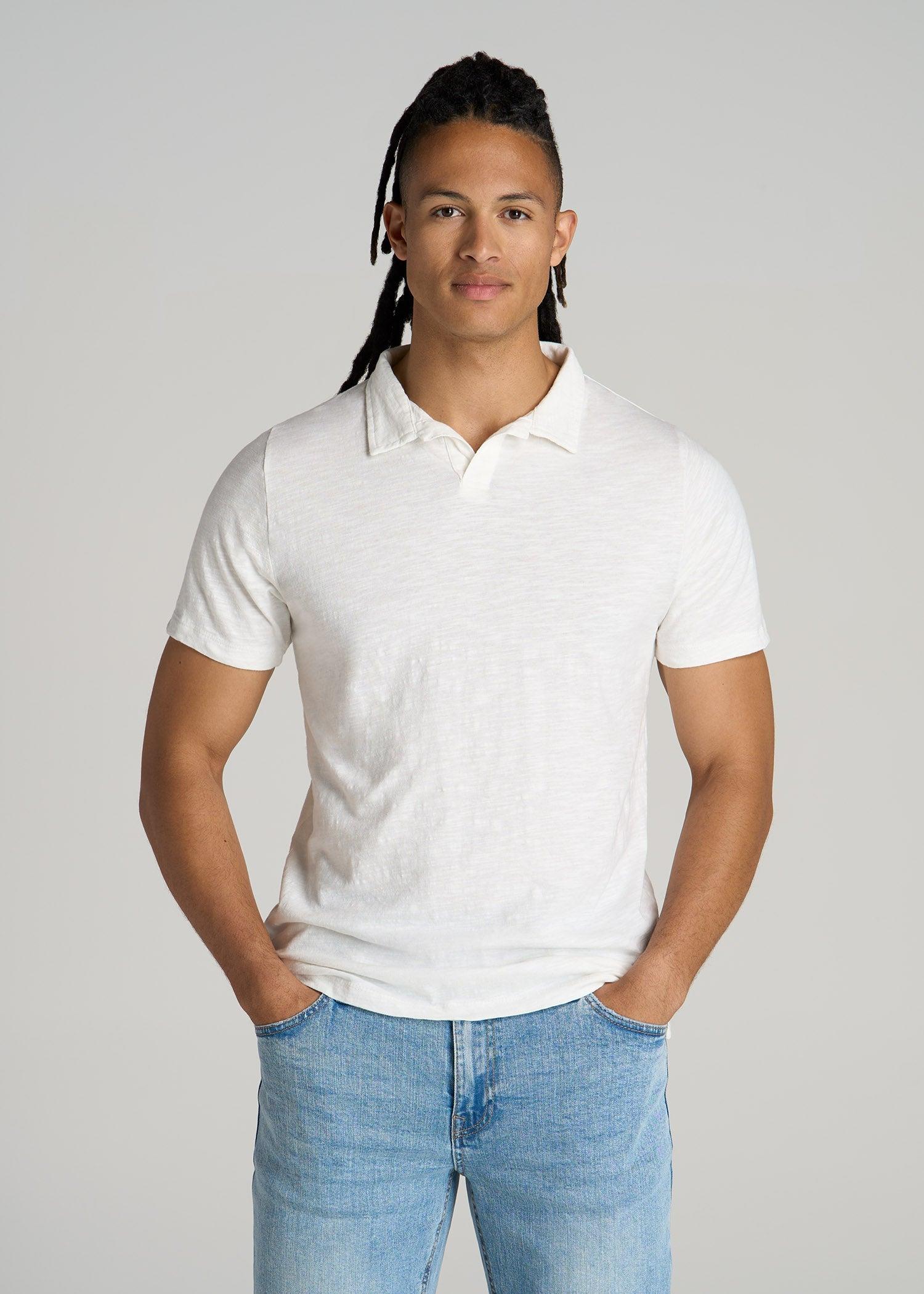 Slub Polo Shirt for Tall Men in Ecru Male Product Image