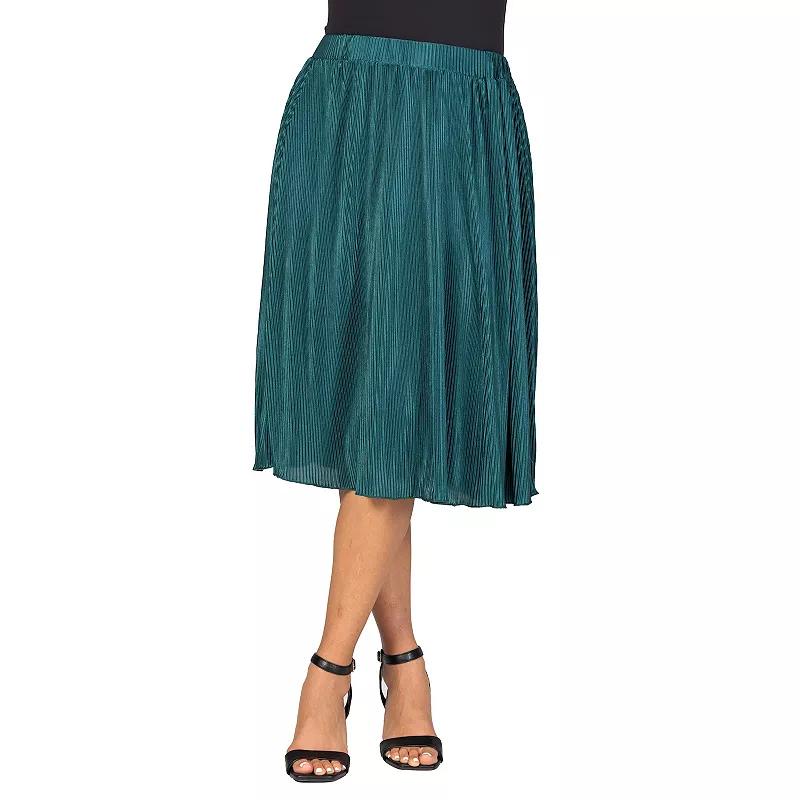 Women's 24Seven Comfort Apparel Elegant Accordion Pleated Elastic Waistband Party Midi Skirt,  Product Image