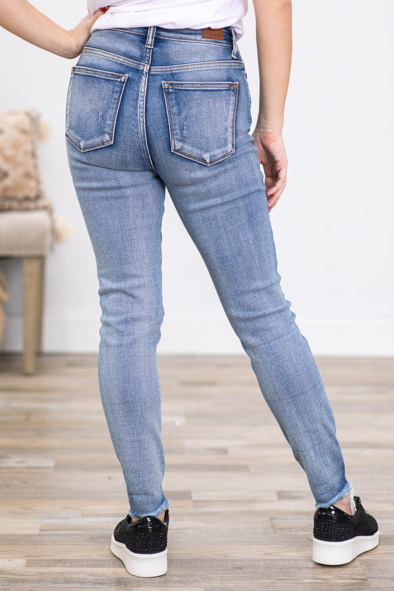 Judy Blue Button Fly Distressed Skinny Jeans Product Image