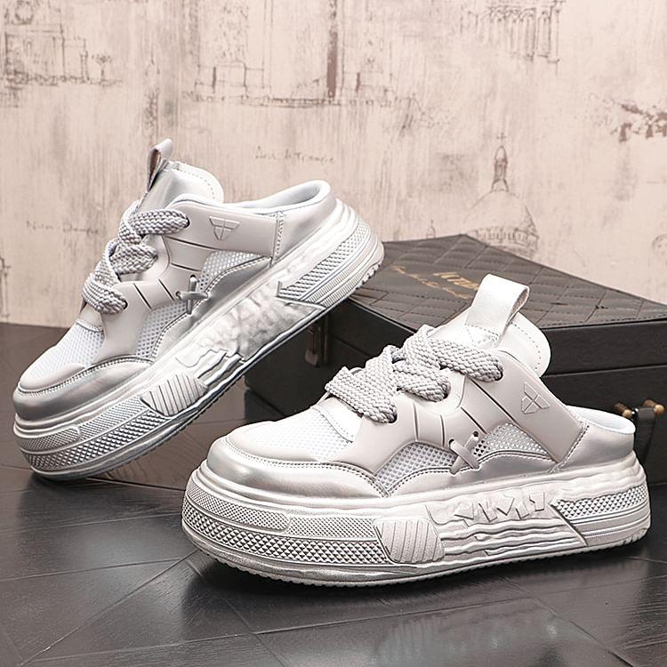 Platform Mesh Panel Lace-Up Mule Sneakers Product Image