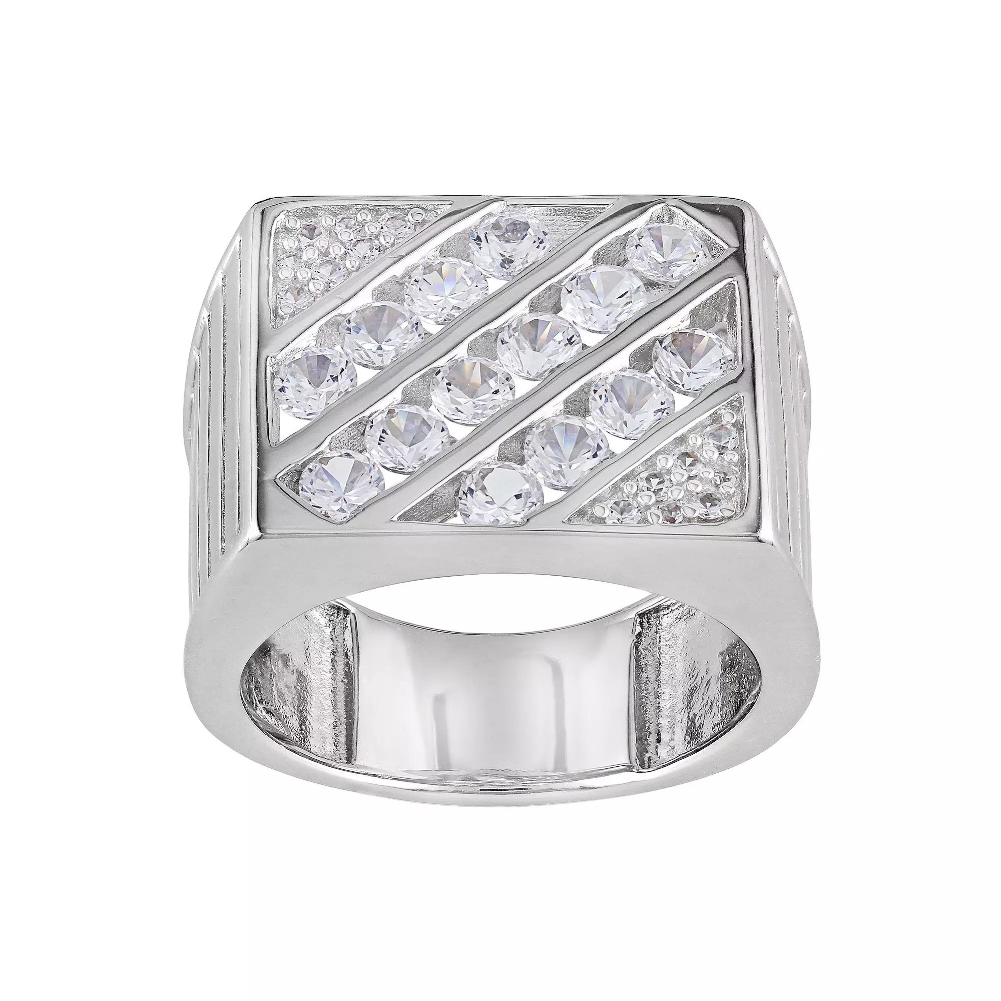 Stella Grace Men's Sterling Silver Lab-Created White Sapphire Square Ring, Size: 11.50 Product Image