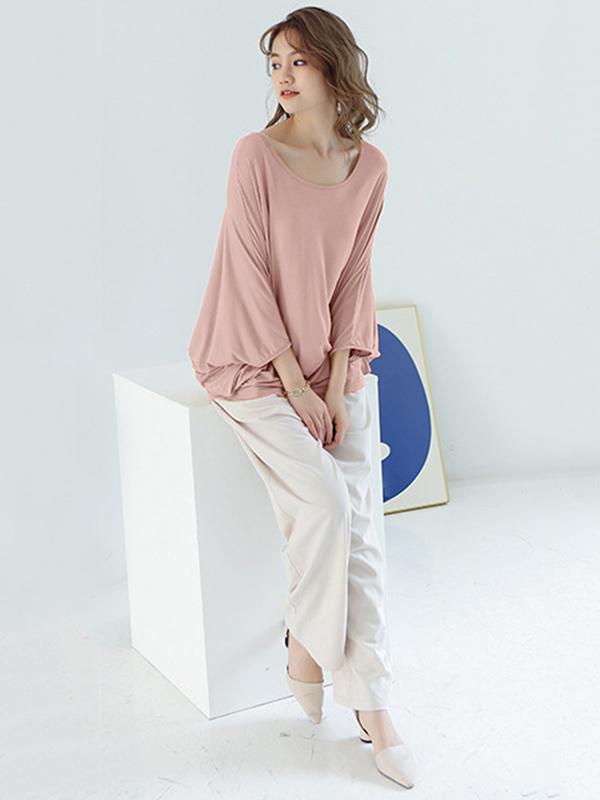 Vintage Loose Round-Neck Batwing Sleeves Shirts Product Image