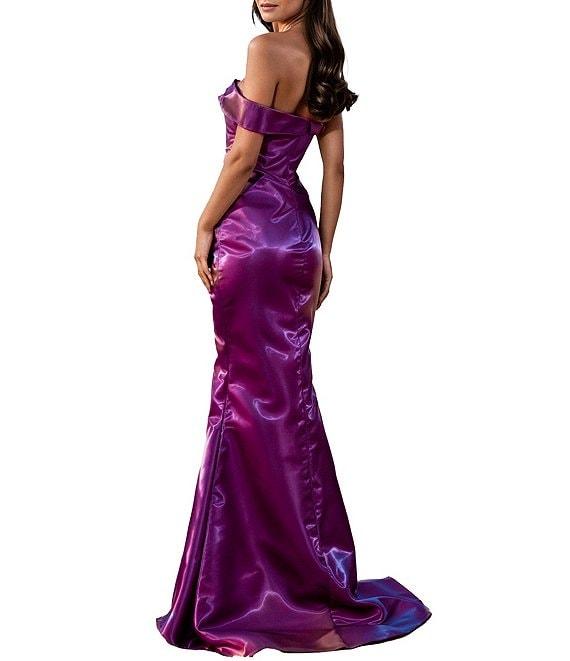 Terani Couture One Off-The-Shoulder Shimmer Sheath Gown Product Image