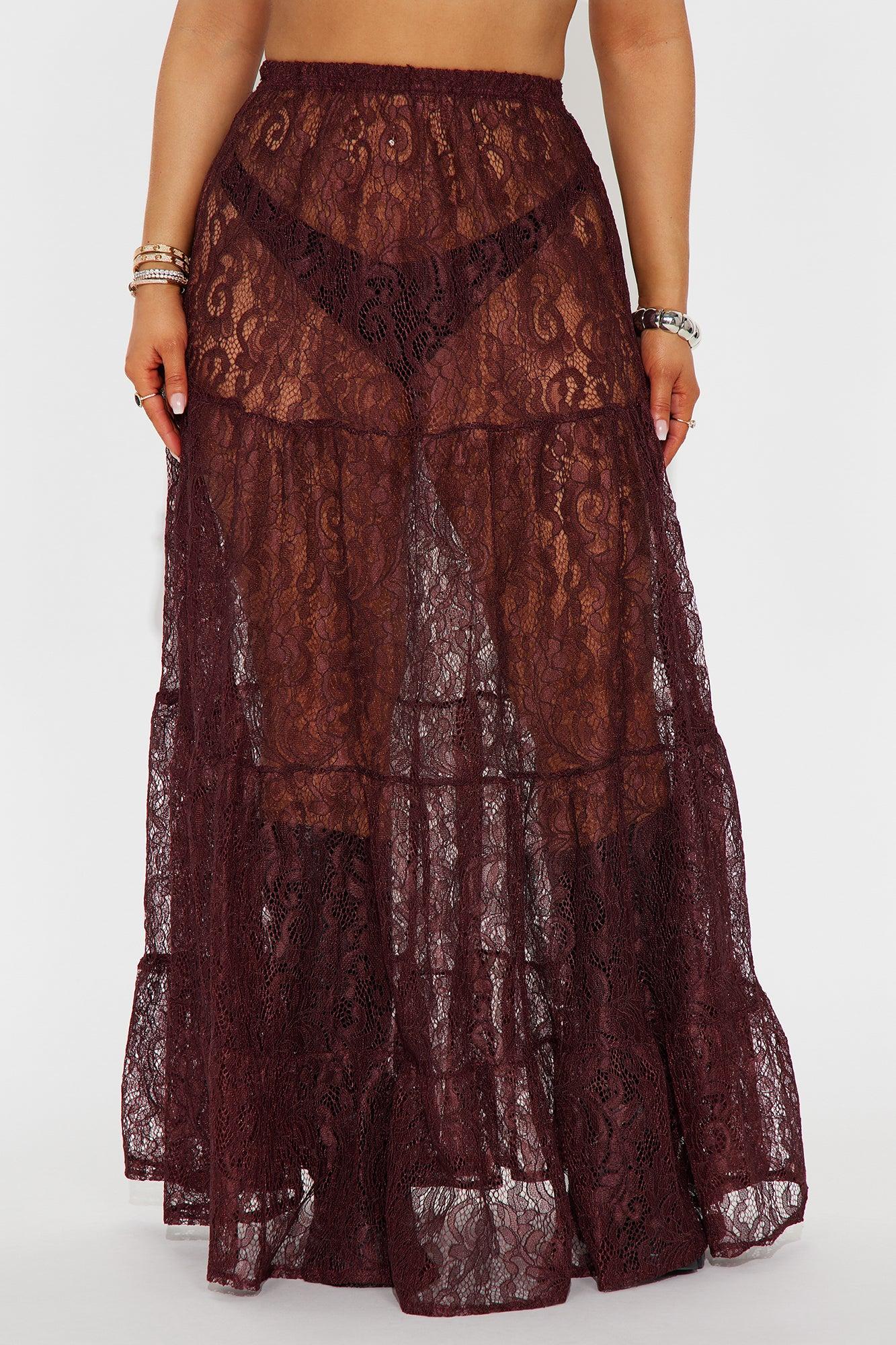 Victoria Lace Tiered Maxi Skirt - Chocolate Product Image
