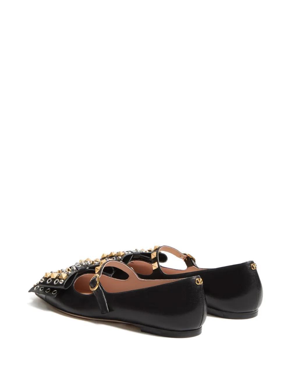 VALENTINO GARAVANI Mary-jane Bowow Ballerina In Kidskin With Studs Woman Black 35 In Multi Product Image