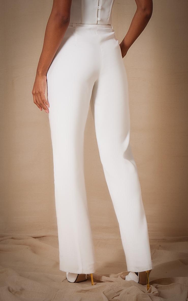 Premium White Woven Pintuck Straight Leg Pants Product Image