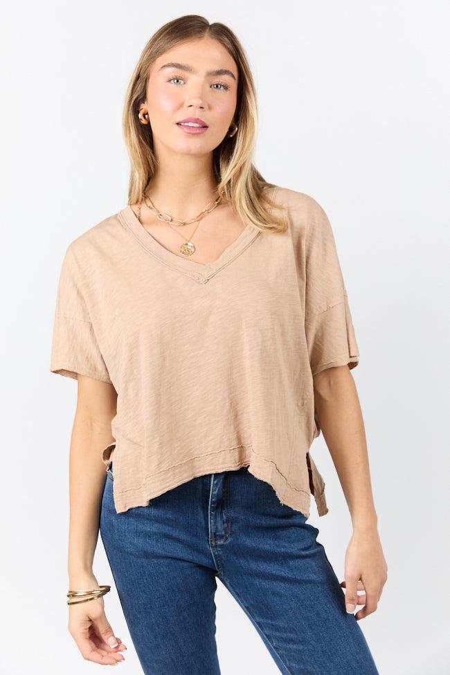 Rooted Essential Taupe V-Neck Tee FINAL SALE Product Image