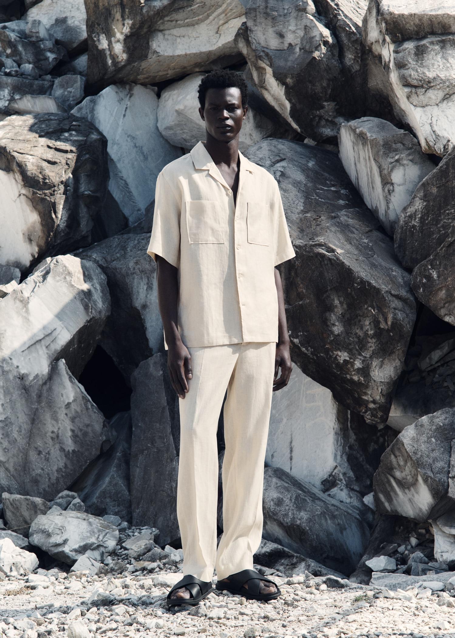 100% linen pleated pants - Men | MANGO USA Product Image