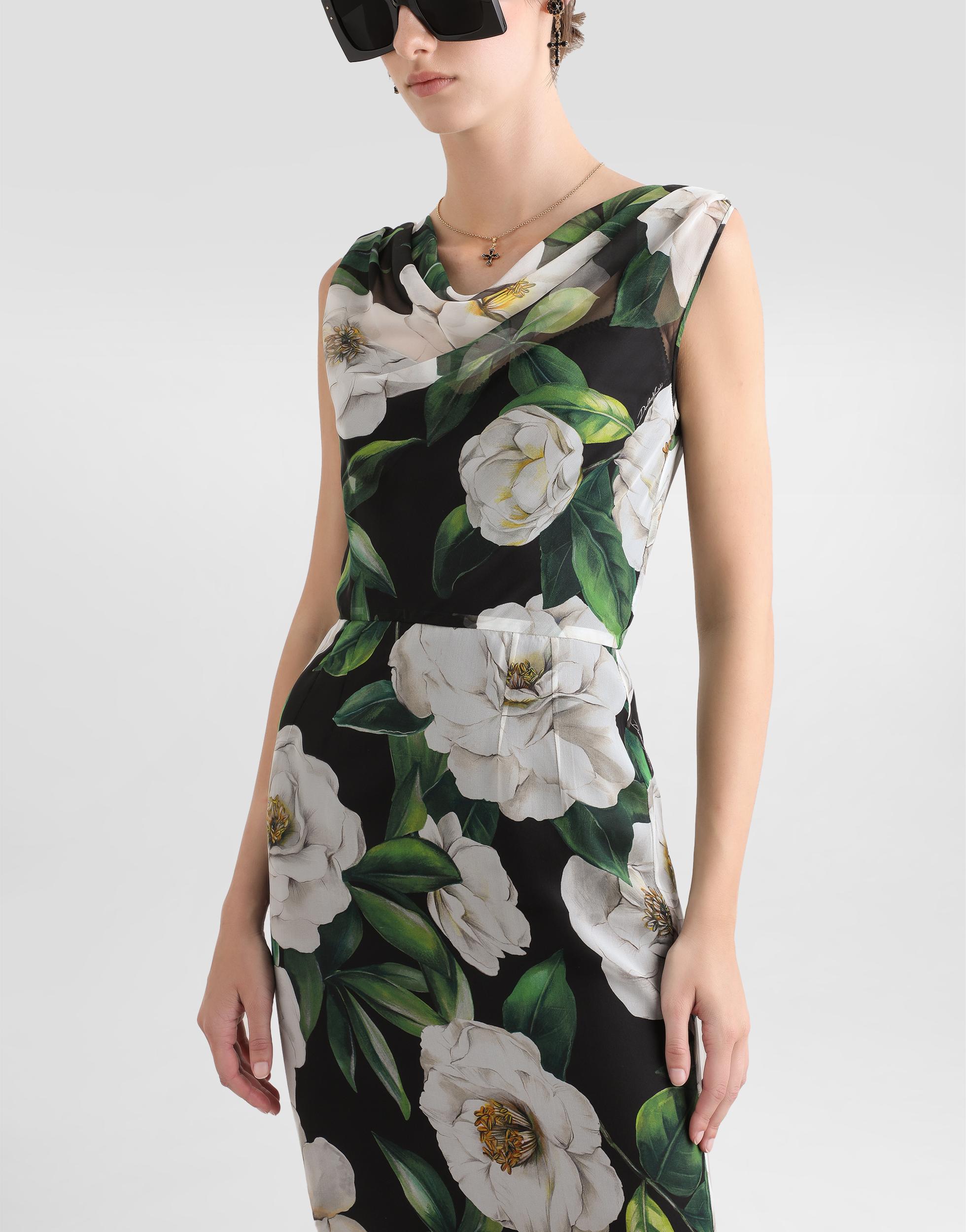 DOLCE & GABBANA Silk Dress With Floral Print Dresses Multicolor In Gardeniafnero Product Image