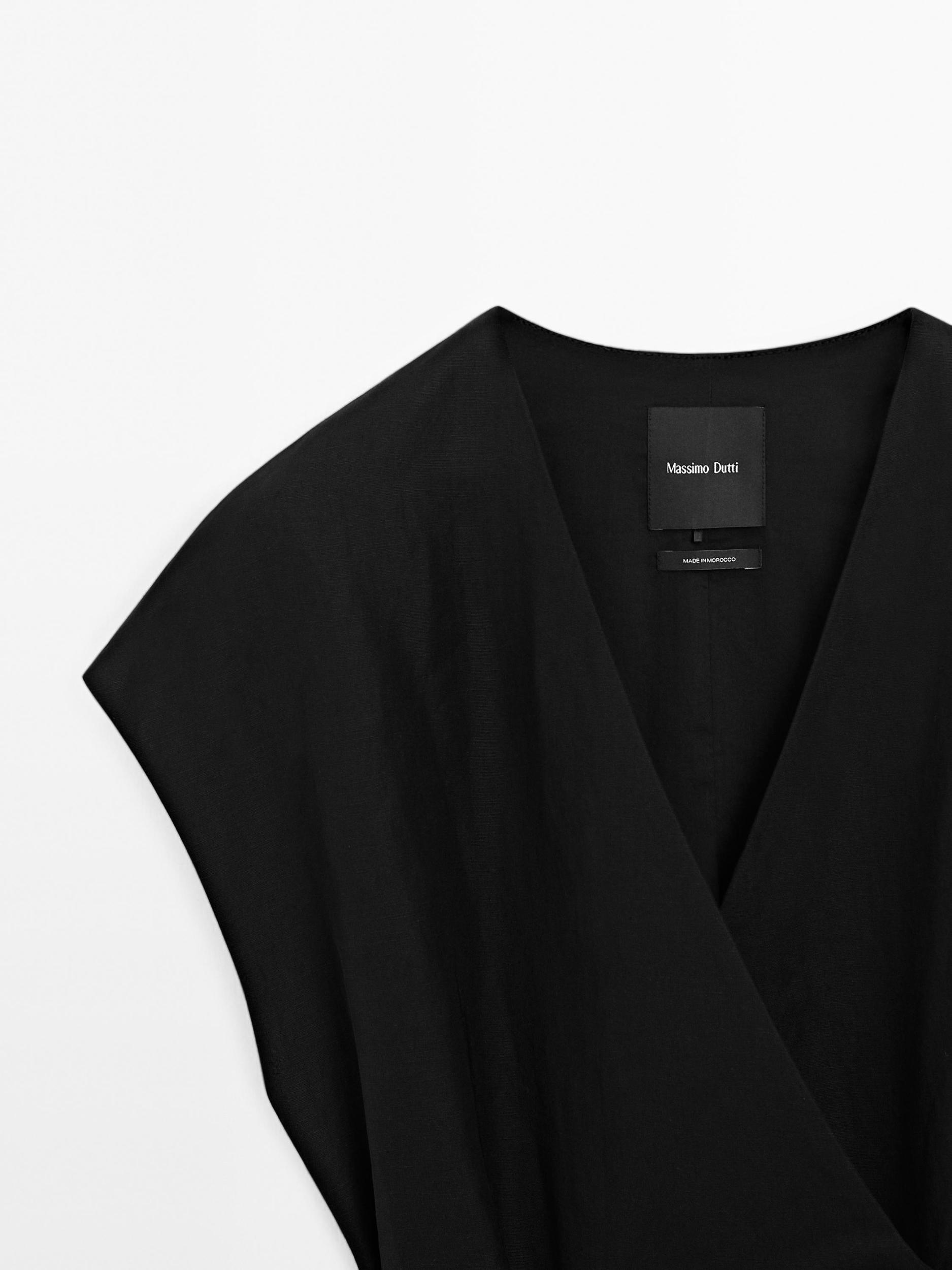Linen blend crossover kimono with tie detail Product Image