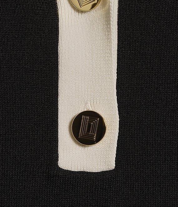 KARL LAGERFELD PARIS Ribbed Knit Polo Short Sleeve Sweater Product Image