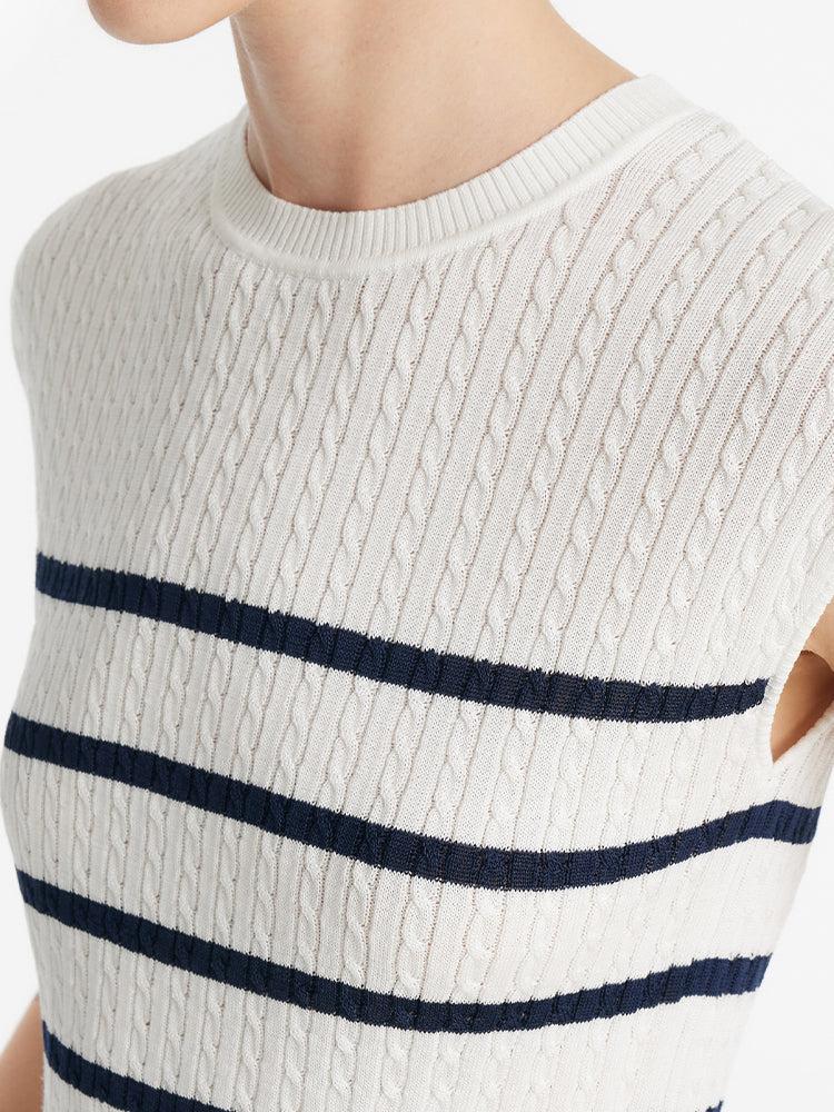 Acetate Knitted Striped Pullover Women Knit Top Product Image