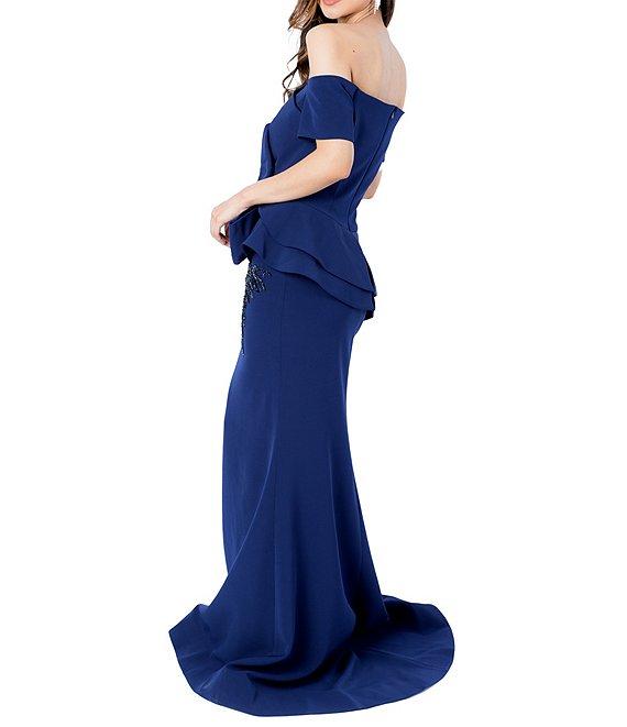 Terani Couture Off-The-Shoulder Short Sleeve Peplum Waist Mermaid Gown Product Image