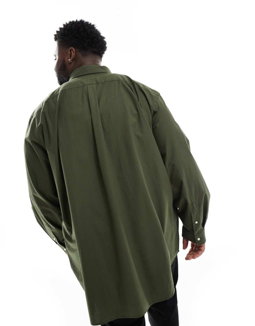 Polo Ralph Lauren Big & Tall icon logo stretch poplin shirt in dark green Product Image