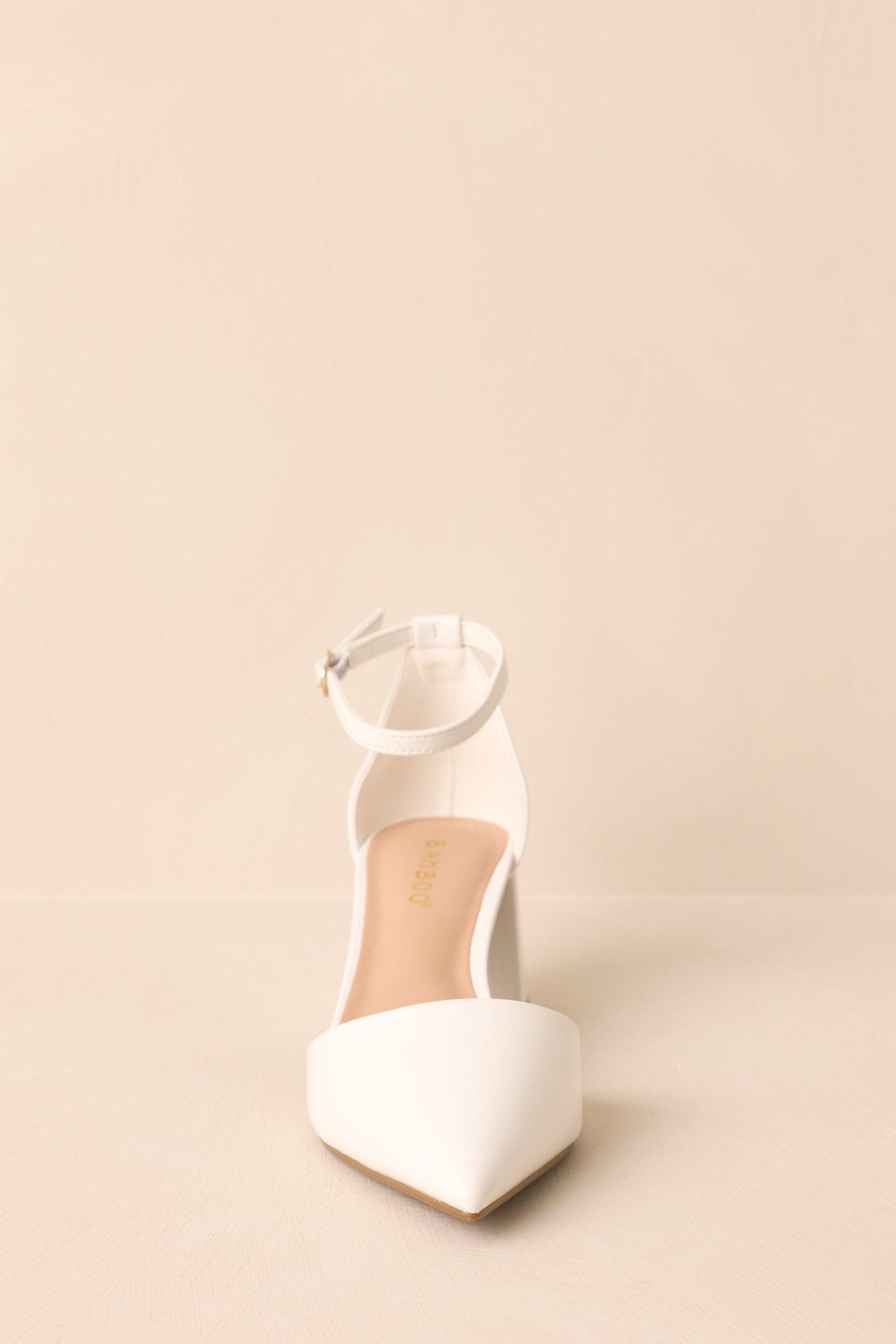 The Perfect Occasion White Pointed Toe Ankle Strap Block Heels Product Image