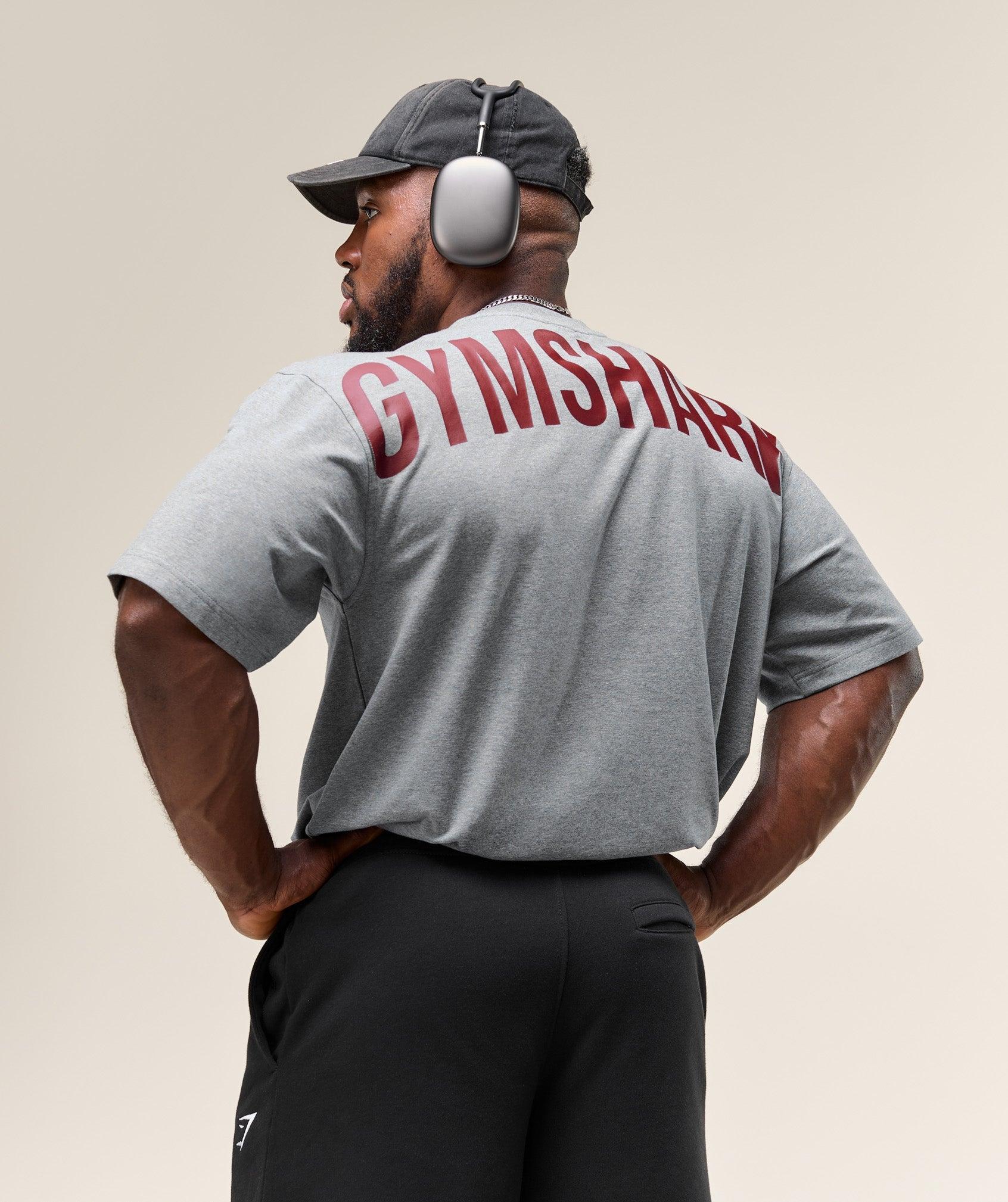 Gymshark Power T-Shirt - Charcoal Core Marl/Sets Red Male Product Image