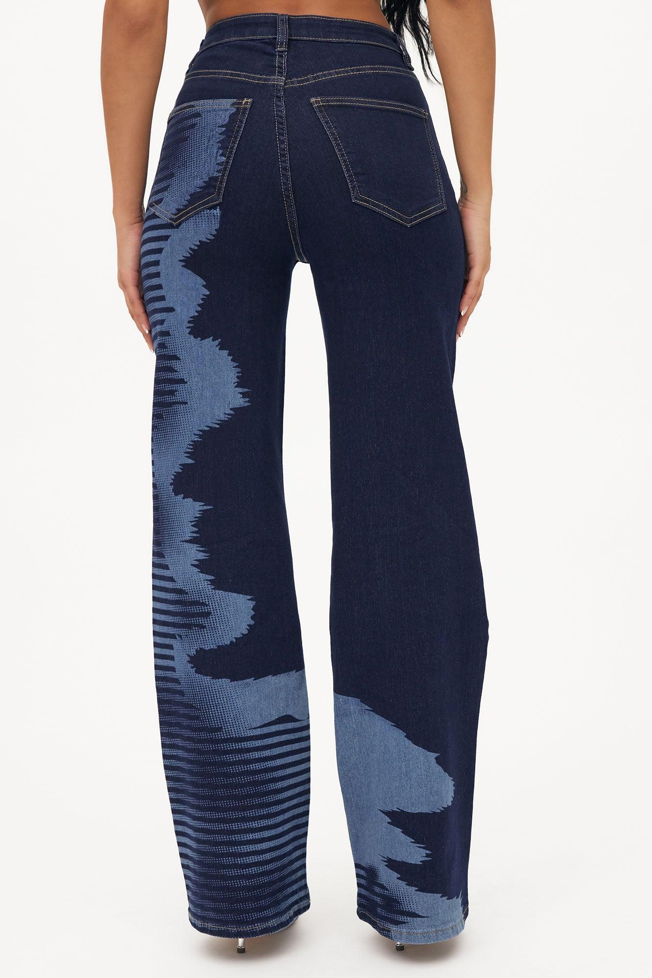 Paislee Printed Stretch Straight Leg Jeans - Dark Wash Product Image