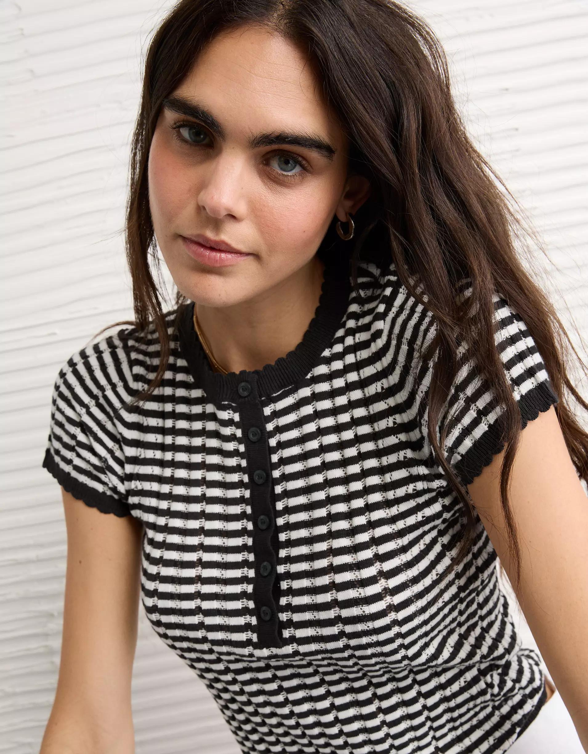 AE Henley Pointelle Sweater T-Shirt Product Image