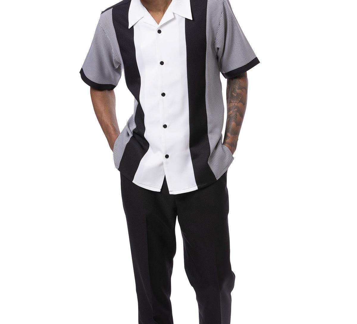 Black Vertical Color Design Walking Suit 2 Piece Short Sleeve Set Product Image