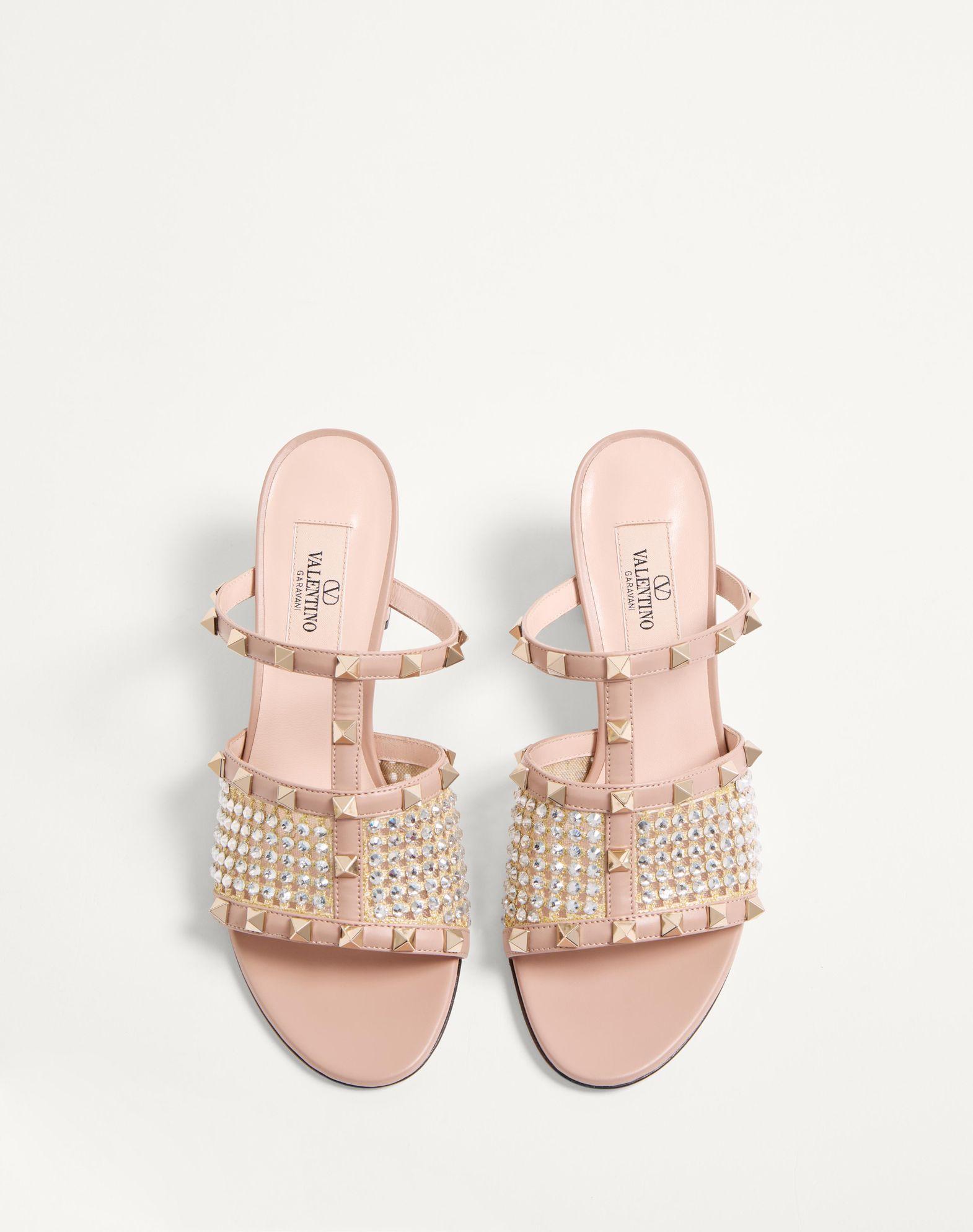 Rockstud Calfskin Slide Sandal With Strass Embroidery 60Mm Product Image