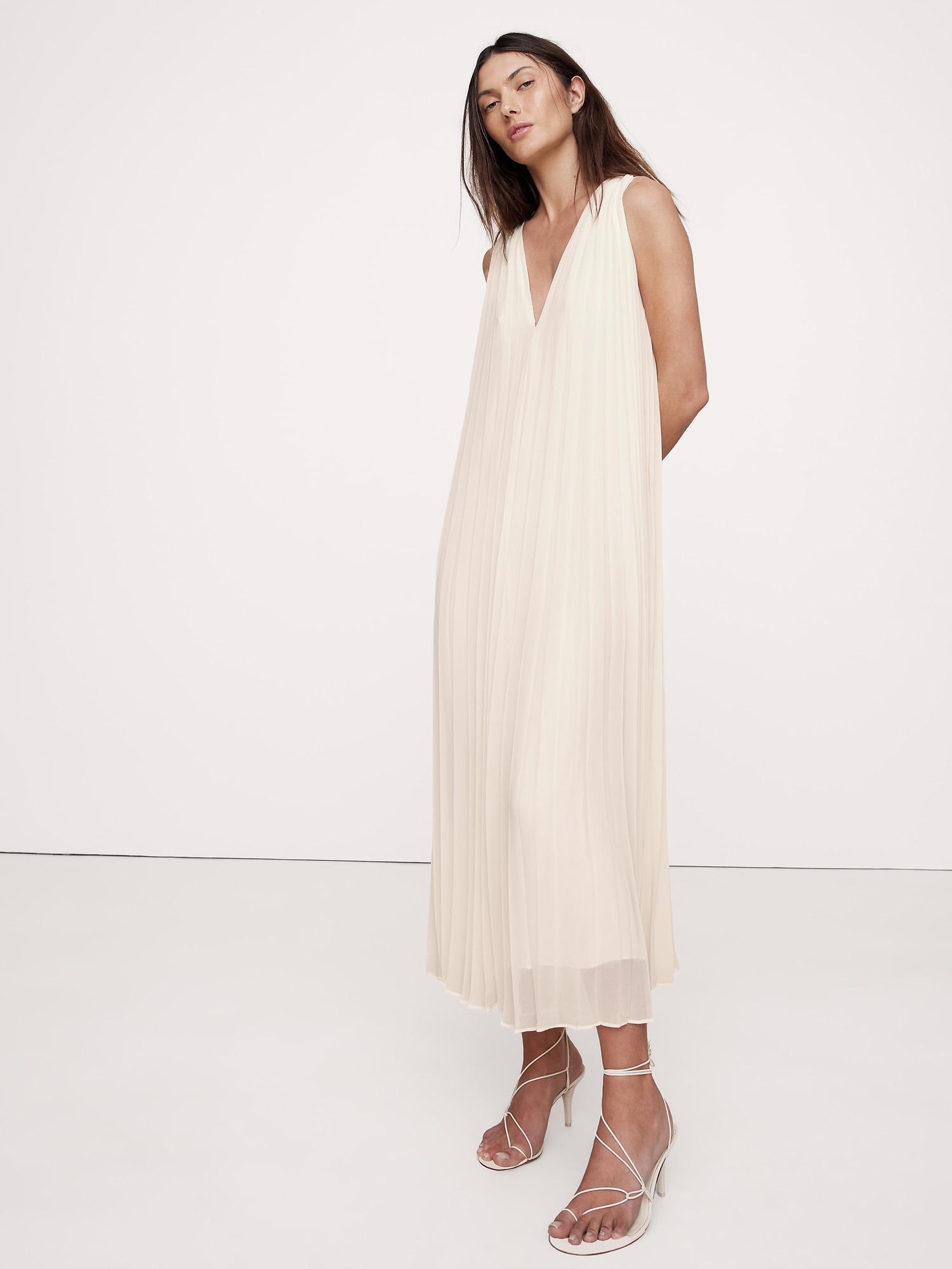 Pleated Georgette Open-Back Long Midi Dress Product Image