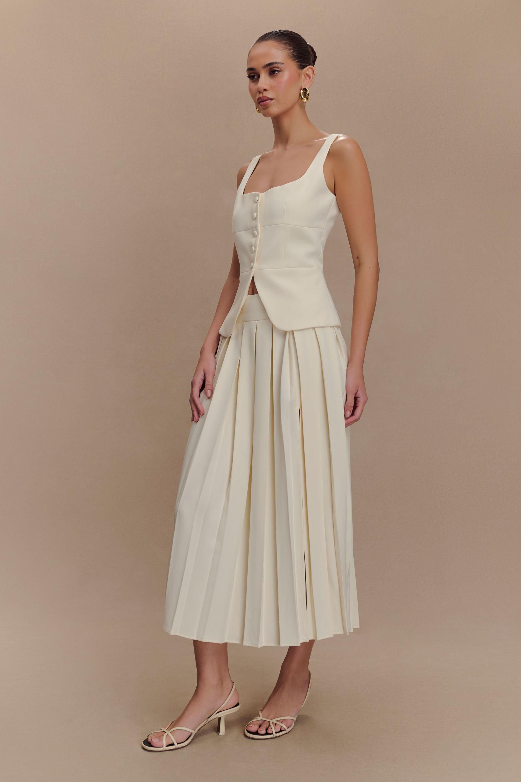 Sunny Pleated Midi Skirt - Ivory Product Image