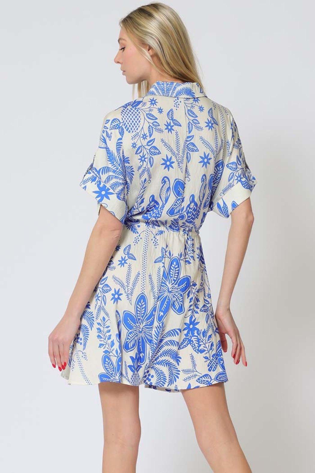 Roll-up Sleeve Button Down Tie Mini Dress Product Image