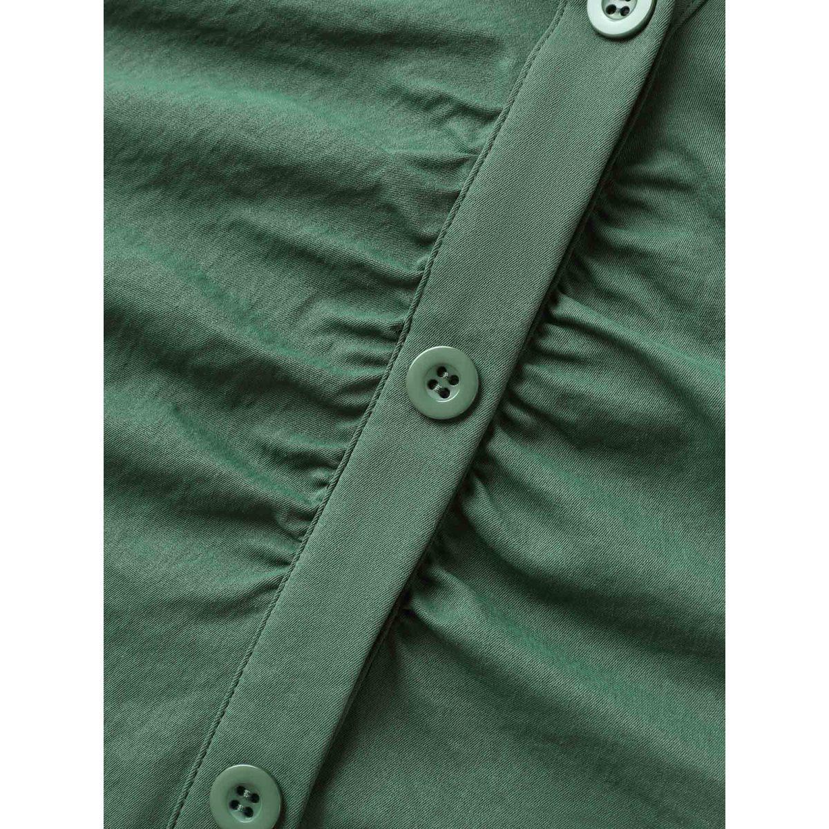 Plus Size Ruched Cinched-Waist Shirt Dress Emerald Women Shirt collar Sleeveless Curvy BloomChic 28/5X Product Image