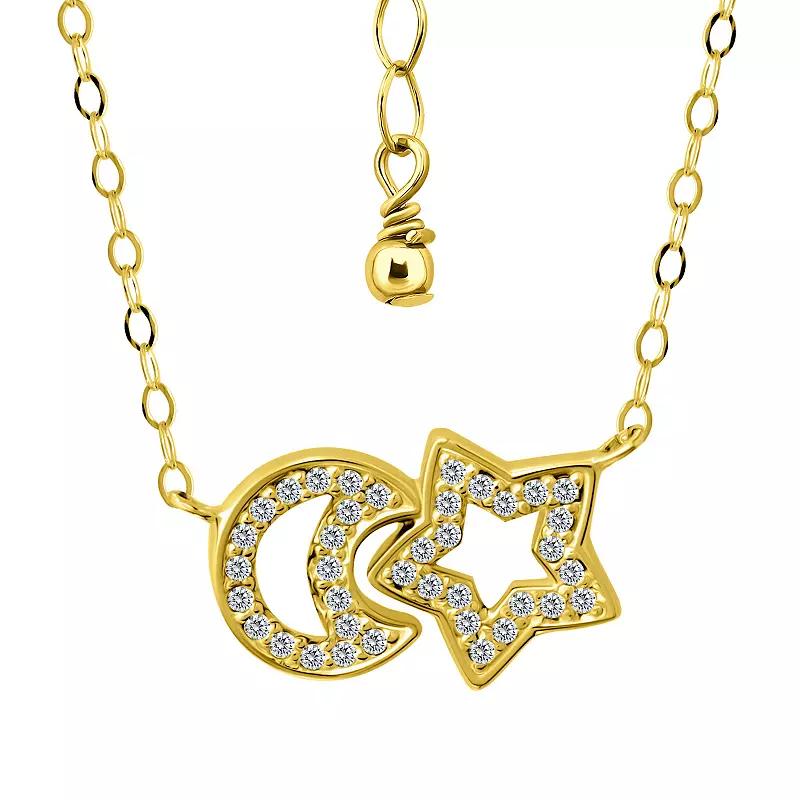 Aleure Precioso Sterling Silver Cubic Zirconia Open Star and Moon Necklace, Women's, Size: 16-18" ADJ Product Image