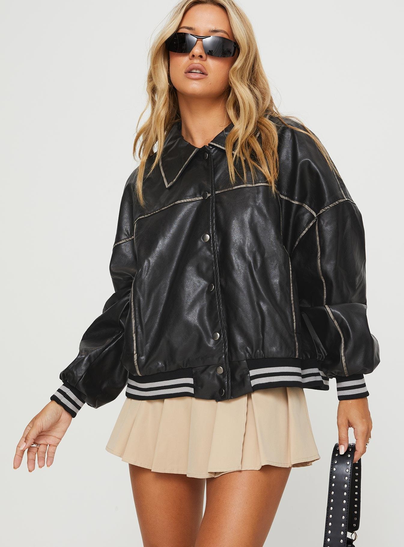 Cordae Faux Leather Jacket Washed Black Product Image