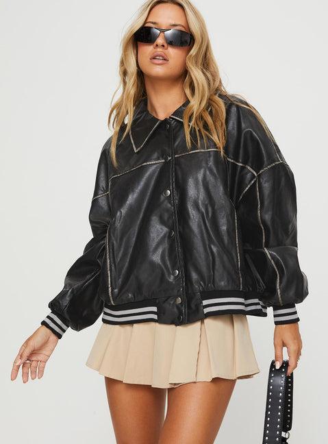 Cordae Faux Leather Jacket Washed Black Product Image