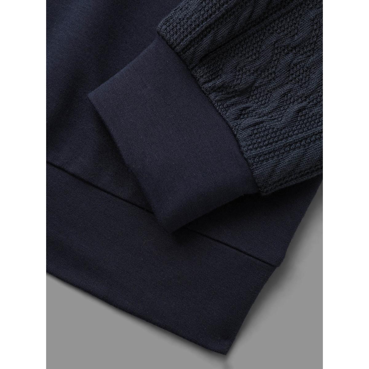 Plus Size Crew Neck Plain Textured Patchwork Sweatshirt Women Midnight Casual Texture Round Neck Everyday Sweatshirts BloomChic 10/M Product Image