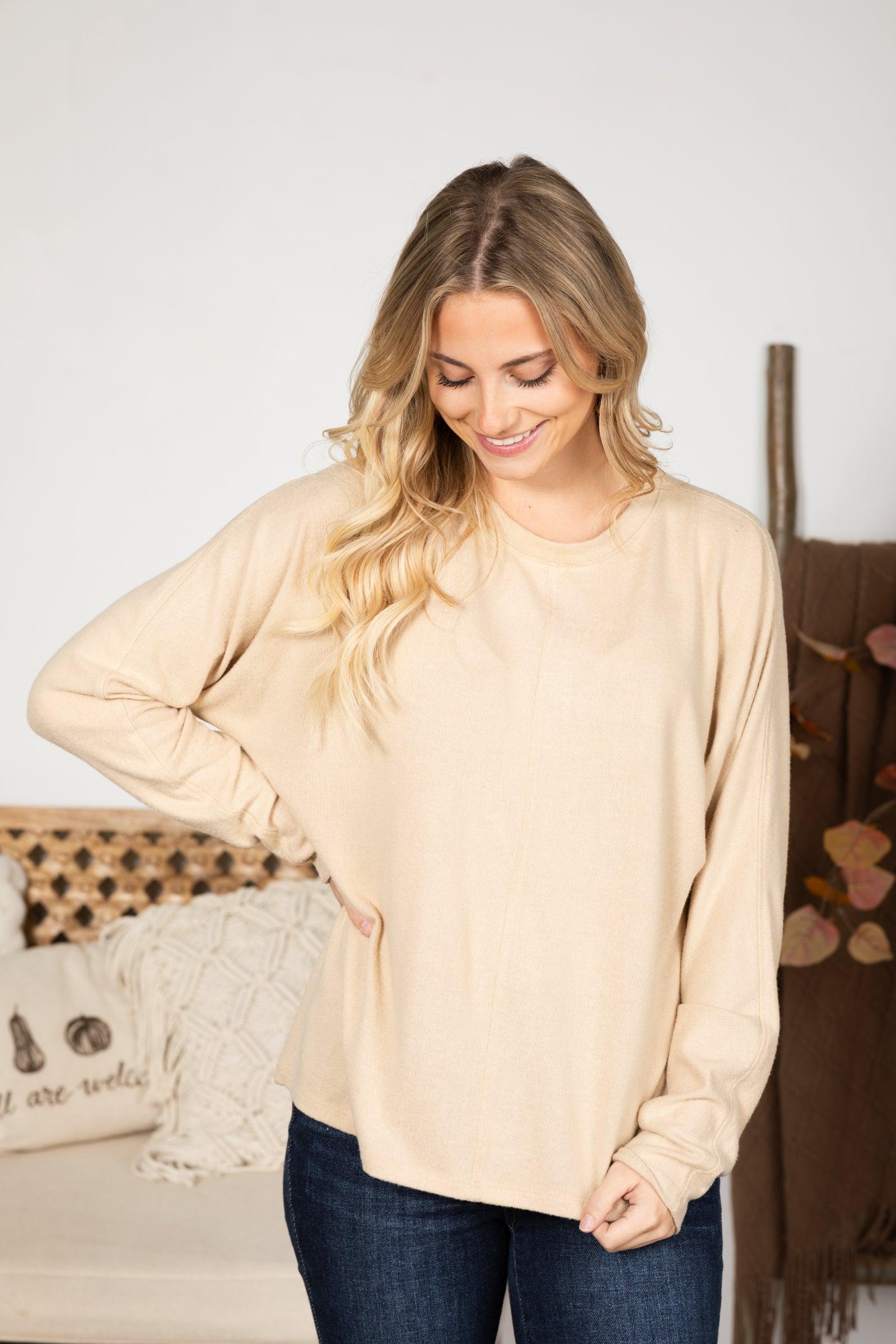 Seam Front Long Sleeve Knit Top Product Image