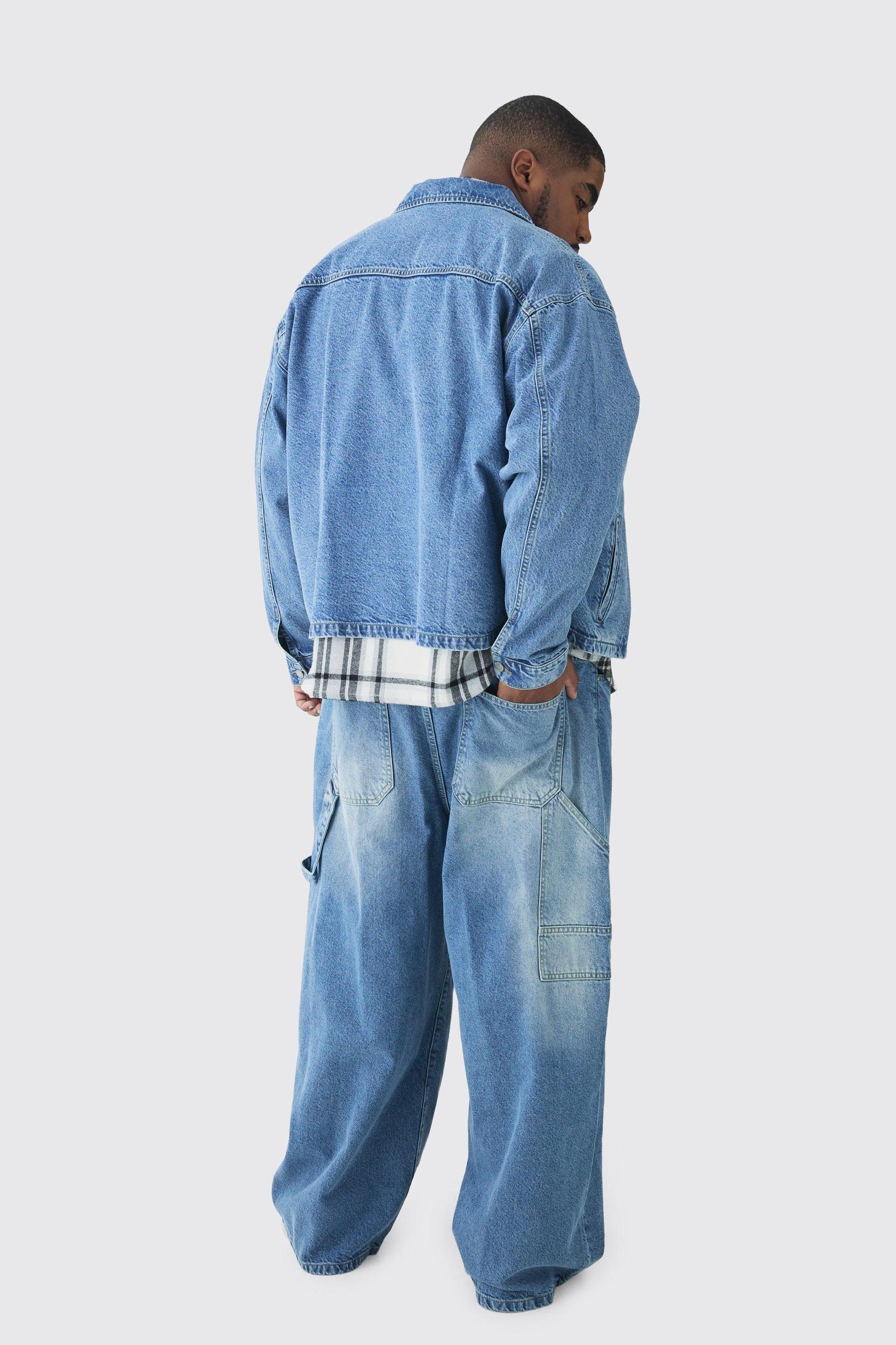 Plus Washed Adjustable Waist Baggy Carpenter Jeans | boohooMAN USA Product Image