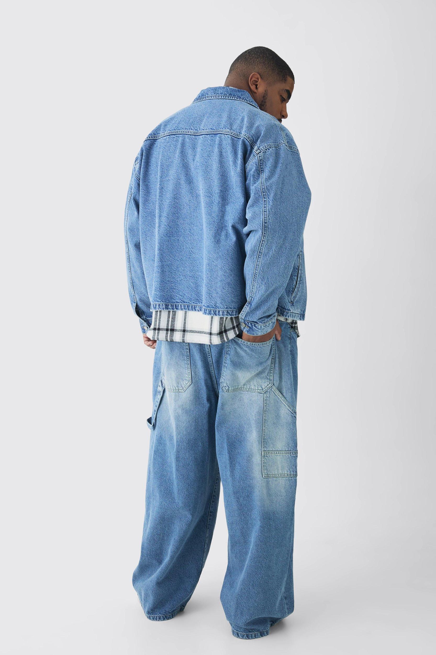 Plus Classic Denim Harrington Jacket | boohooMAN USA Product Image