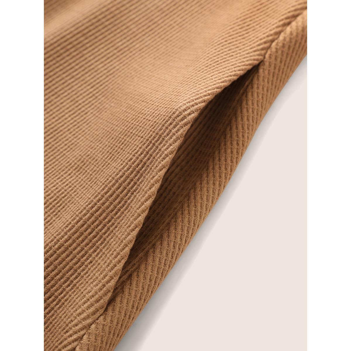 Plus Size Waffle Knit Pocket Patchwork Hem Dress Tan Women Basics Non Round Neck Short sleeve Curvy Midi Dress BloomChic 18-20/2X Product Image