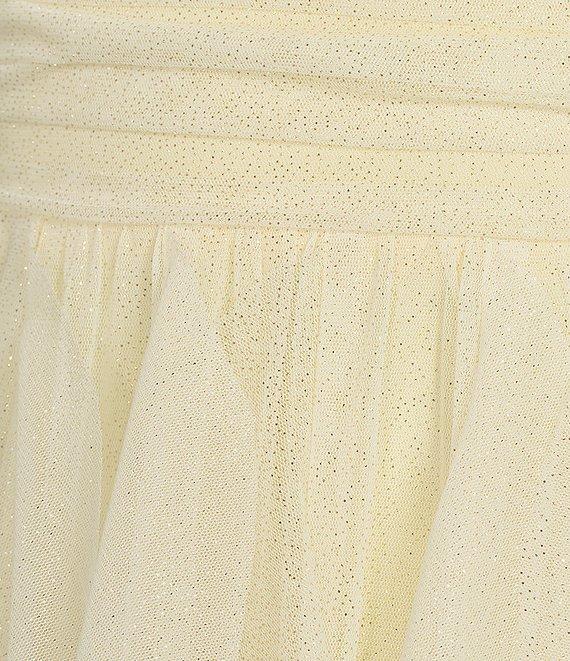 Pear Culture Mesh Foil Spaghetti Strap Scoop Neck Emma Bodice Tie Back Corkscrew Dress Product Image