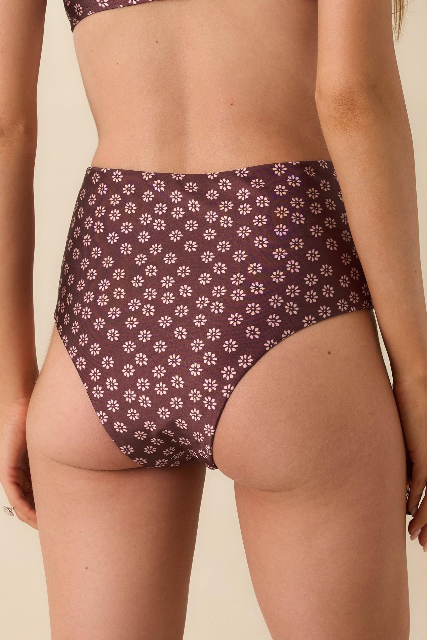 MINKPINK Sierra Burgundy Floral High Waisted Bikini Bottoms Product Image