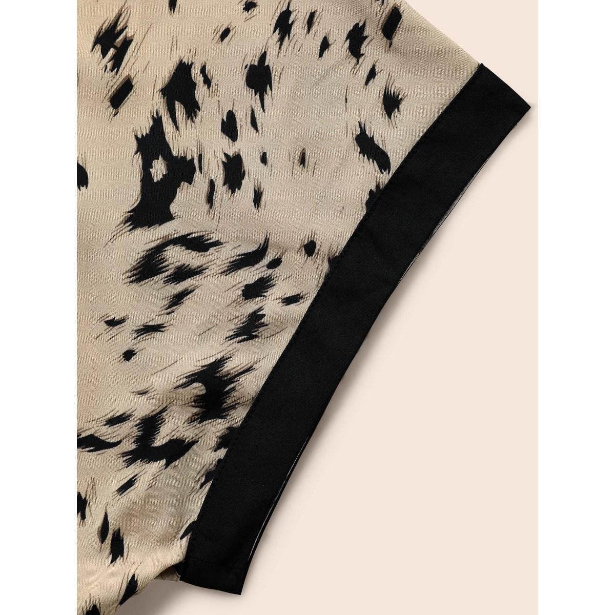 Plus Size Leopard Print Contrast Trim Dolman Sleeve Dress Leopard Women At the Office Belted Round Neck Short sleeve Curvy BloomChic 10/M Product Image