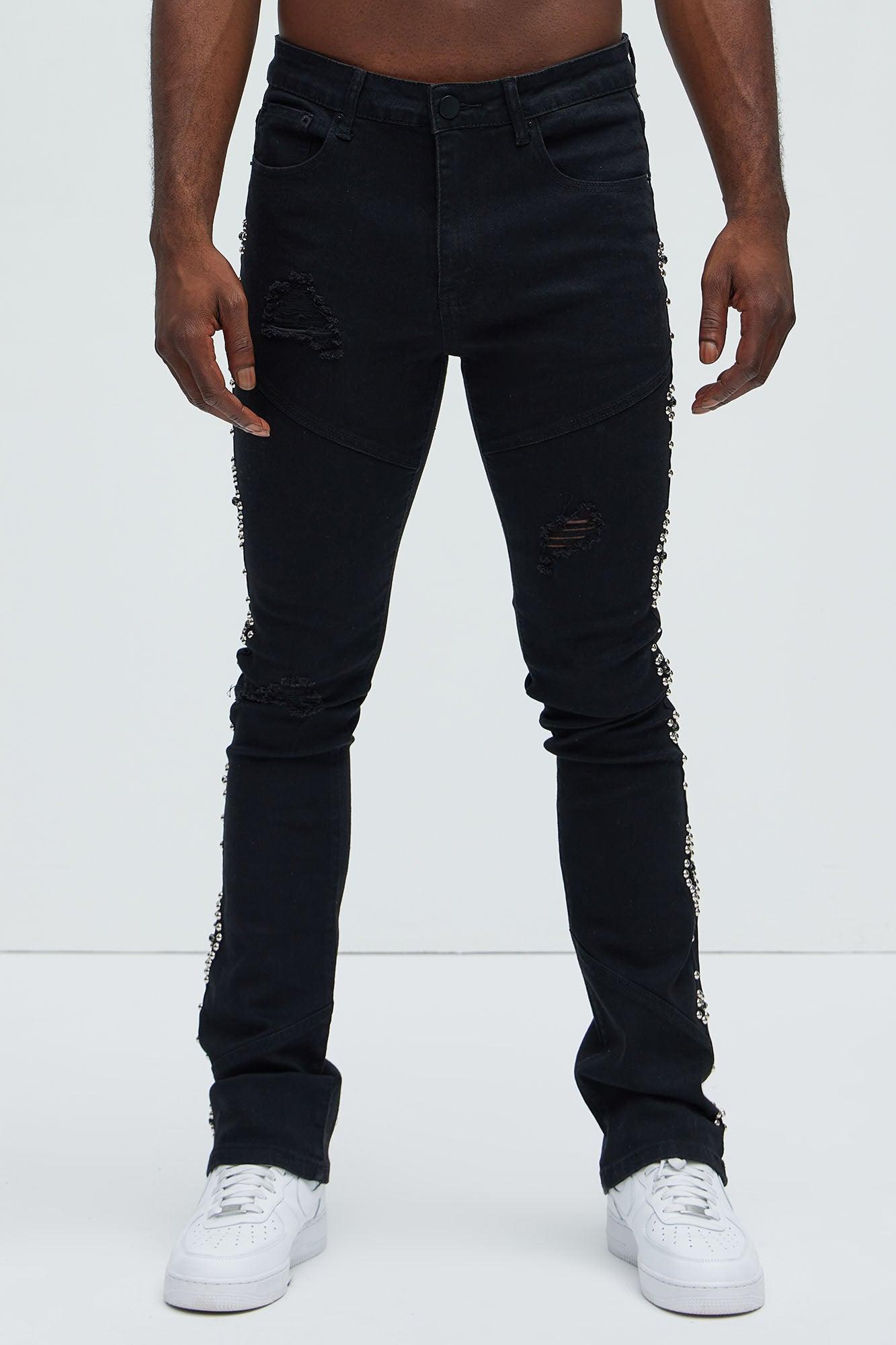 Be Along The Sides Stacked Skinny Flare Jeans - Black Product Image