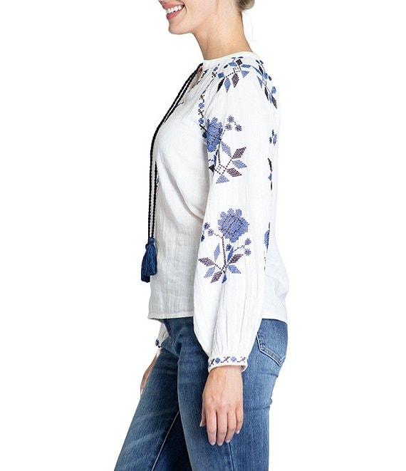 APNY Embroidered V-Neck Long Sleeve Top Product Image